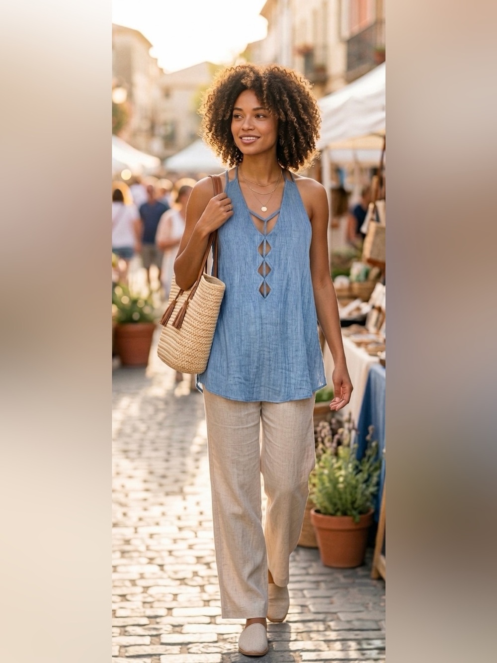 Light Denim Blue Strappy Crisscross Women's Camisole